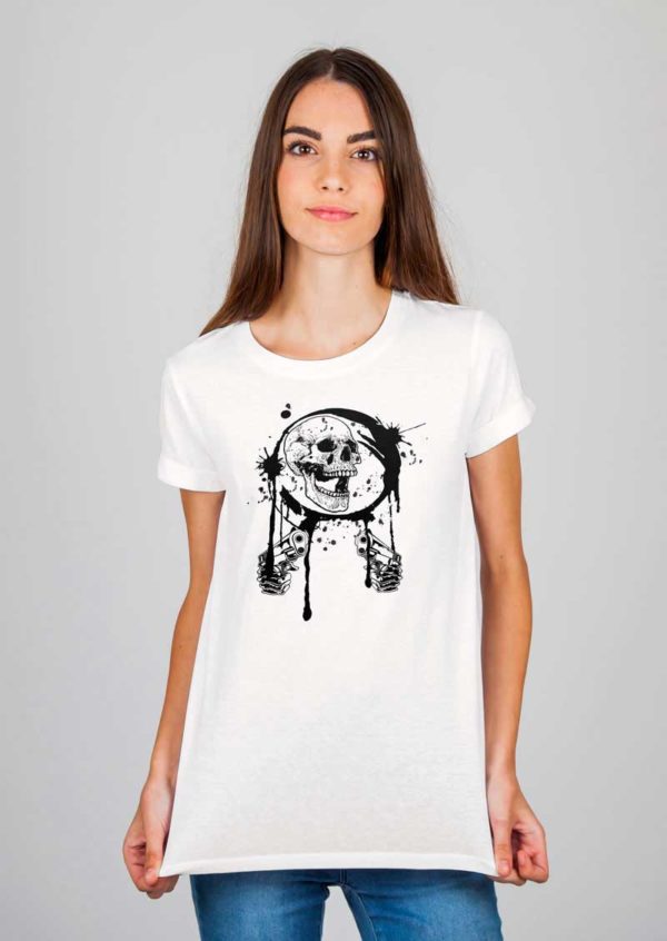 tshirt white splatter skull woman