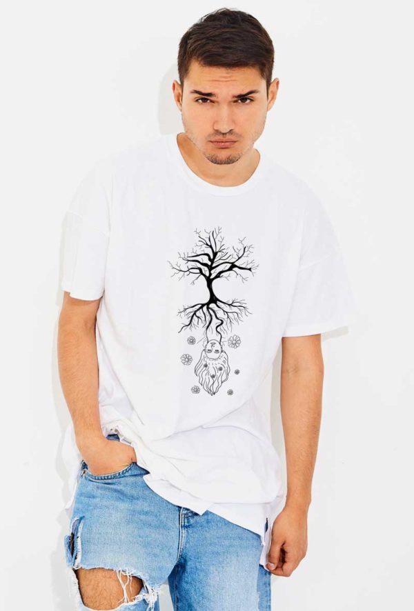 tshirt bianca uomo tree face