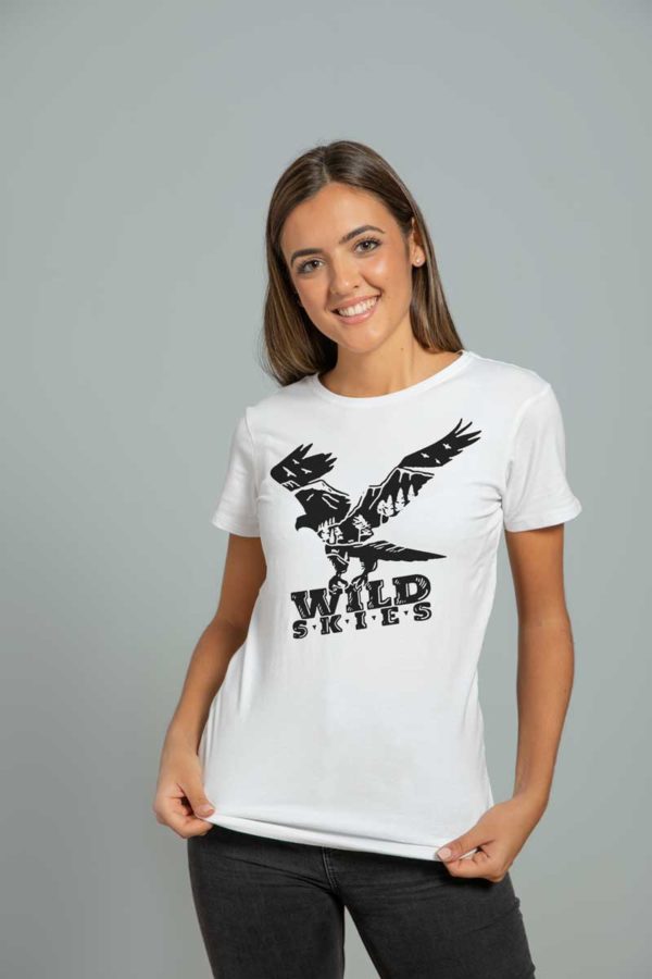 tshirt white woman wild skies