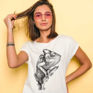 tshirt bianca camaleonte nero